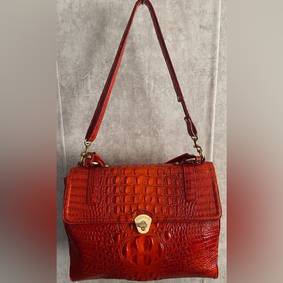Brahmin Amata Melbourne Collect Red/Burnt Orange Croc Embossed Leather Handbag - Picture 4 of 13